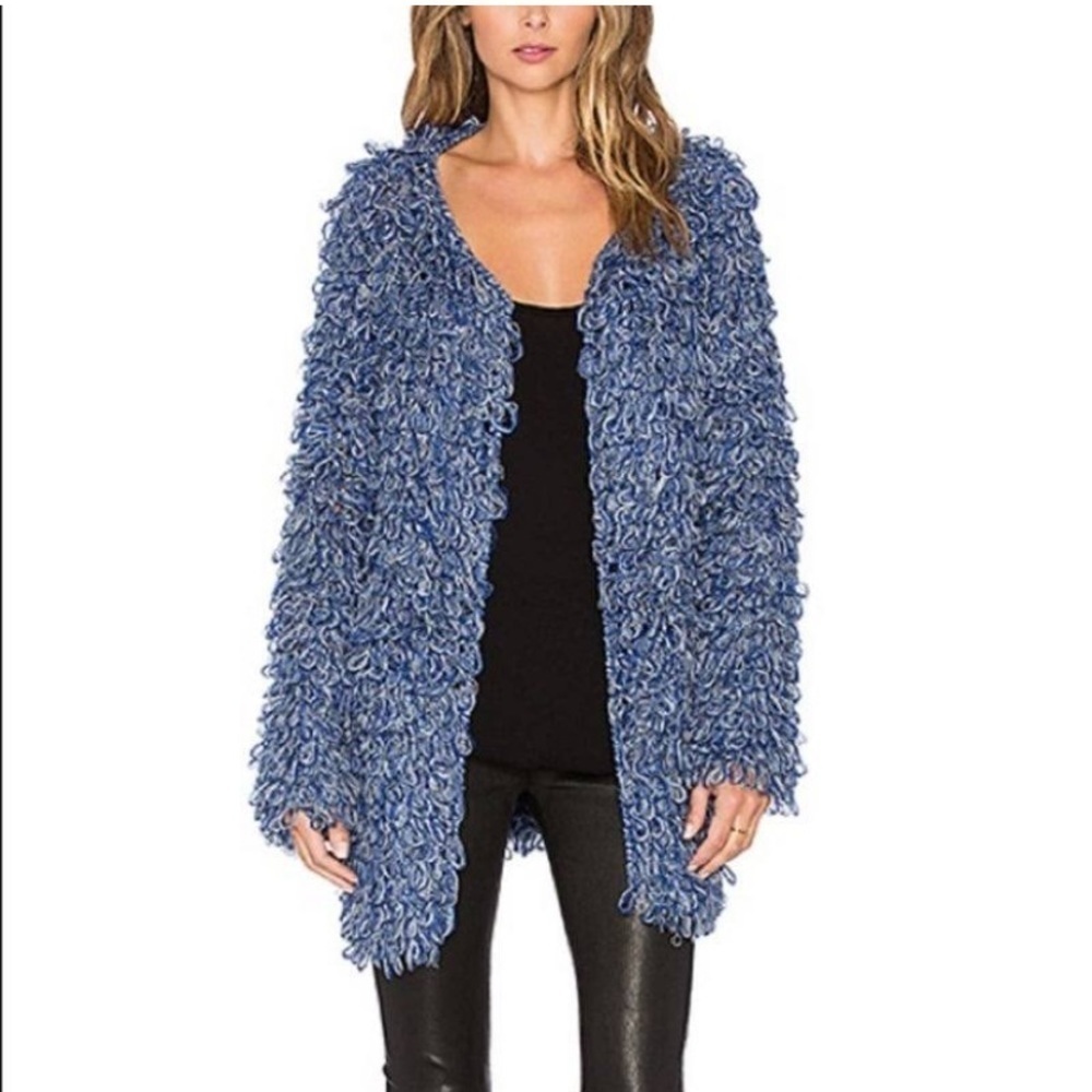 For Love And Lemons Knit Navy Blue Knit Knot Open Front Cardigan Sweater